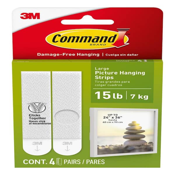 Damage Free Large Picture Hanging Strips for Wall Decor, 15 lb Weight Capacity, 4 Pack