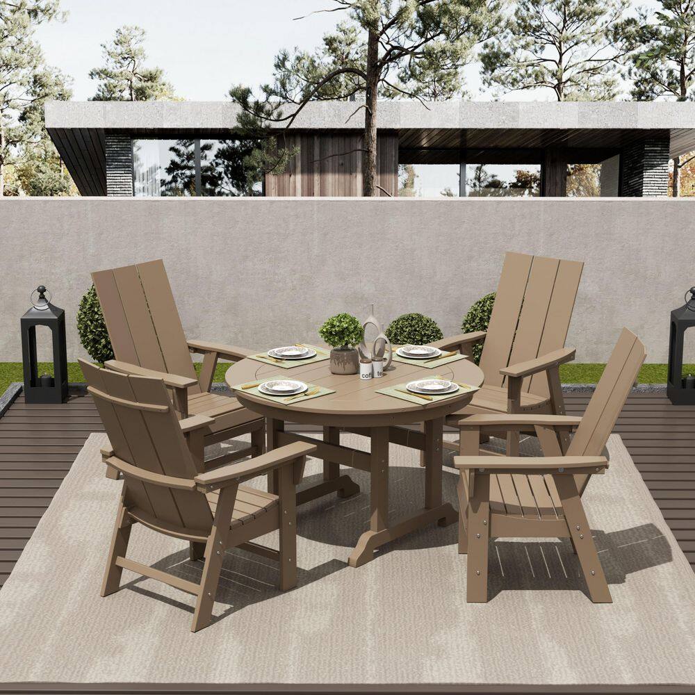 Shoreside Outdoor Patio Weather Resistant Adirondack Weatherwood 5-Piece HDPE Plastic Round Table Dining Set price history on PriceWatchPro