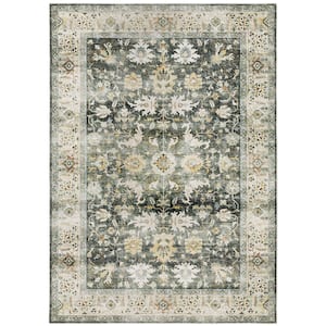 Cascade Gray/Gold 4 ft. x 6 ft. Distressed Oriental Persian Polyester Machine Washable Indoor Area Rug