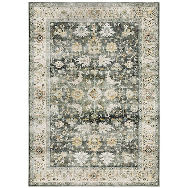 AVERLEY HOME Cascade Gray/Gold 4 ft. x 6 ft. Distressed Oriental Persian Polyester Machine Washable Indoor Area Rug