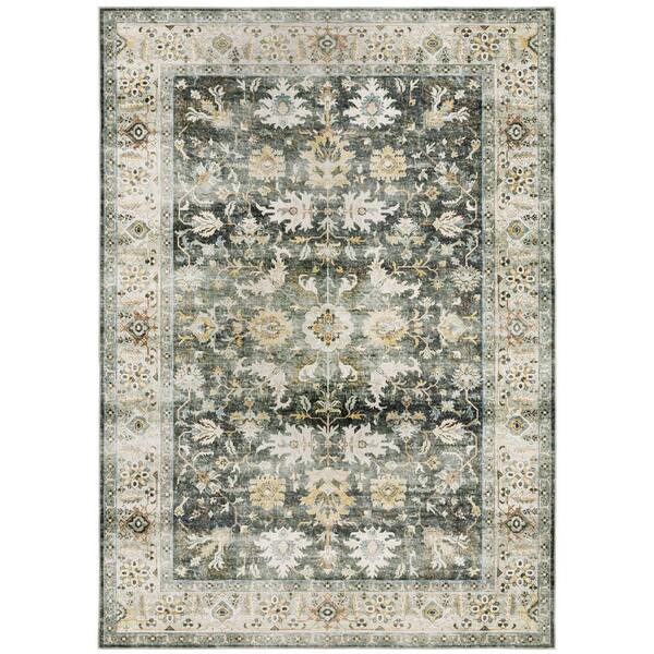 AVERLEY HOME Cascade Gray/Gold 5 ft. x 7 ft. Distressed Oriental Persian Polyester Machine Washable Indoor Area Rug