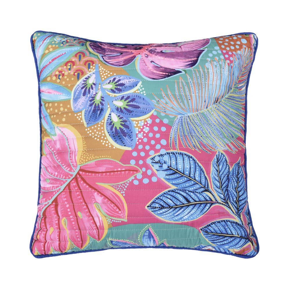 Hana Turquoise Polyester Square Quilted Decorative Throw Pillow 18X18
