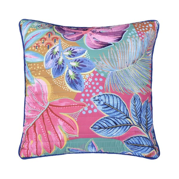 Unbranded Hana Turquoise Polyester Square Quilted Decorative Throw Pillow 18X18"