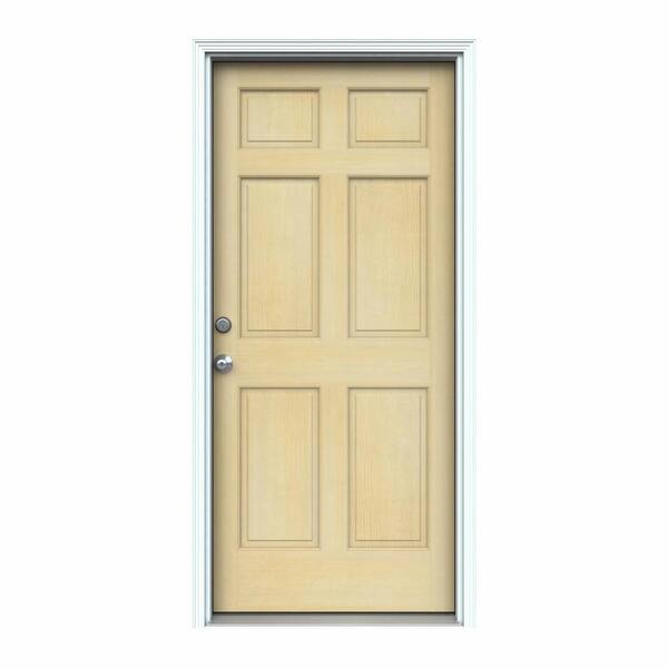 JELD-WEN 36 in. x 80 in. 6-Panel Unfinished Wood Prehung Right-Hand Inswing Front Door w/Primed Rot Resistant Jamb & Brickmould