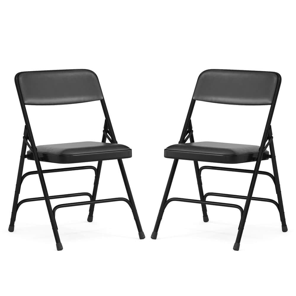 Carnegy Avenue Black Vinyl/Black Frame Metal Folding Chair (2-Pack
