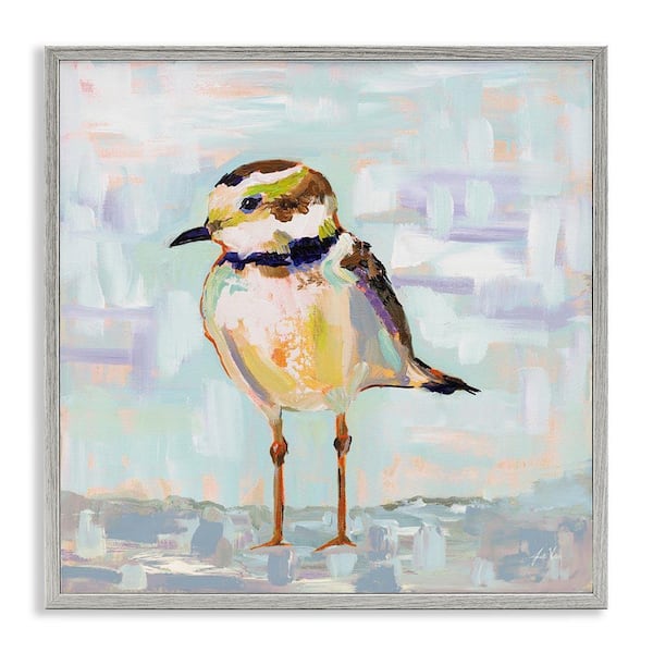 Coastal Plover Patchwork Abstract by Jeanette Vertentes Gray Framed Giclee Art Print Animal 24 in. x 24 in.