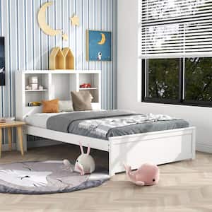 Crescent City White Solid Wood Frame Full Platform Bed With 5-Headboard Shelves