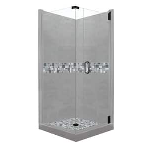 Newport Grand Hinged 36 in. x 36 in. x 80 in. Right-Hand Corner Shower Kit in Wet Cement and Black Pipe Hardware