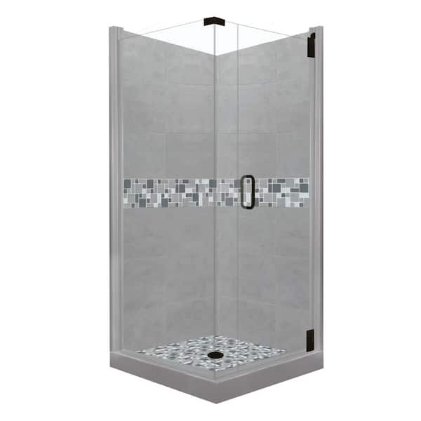 American Bath Factory Newport Grand Hinged 38 in. x 38 in. x 80 in. Right-Hand Corner Shower Kit in Wet Cement and Black Pipe Hardware