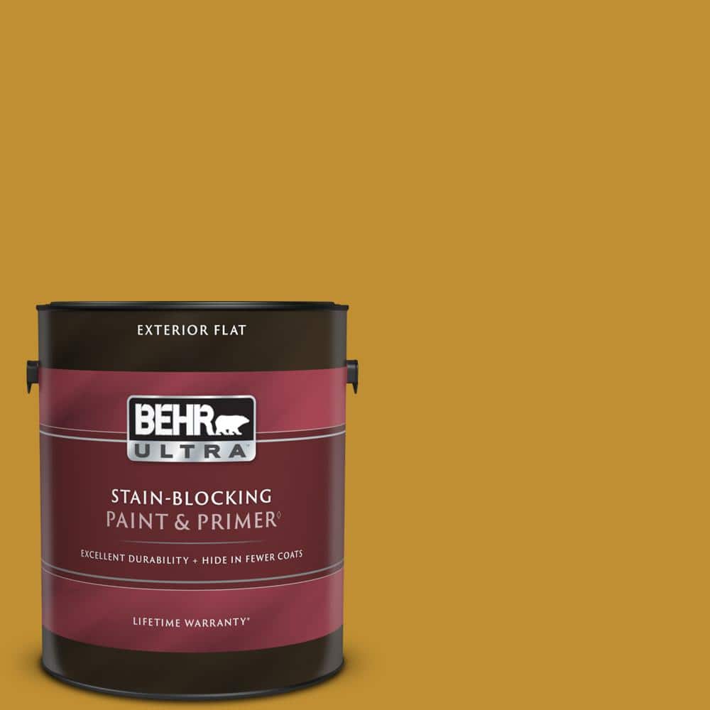 BEHR ULTRA 1 gal. M2907 Turmeric Flat Exterior Paint & Primer 485301