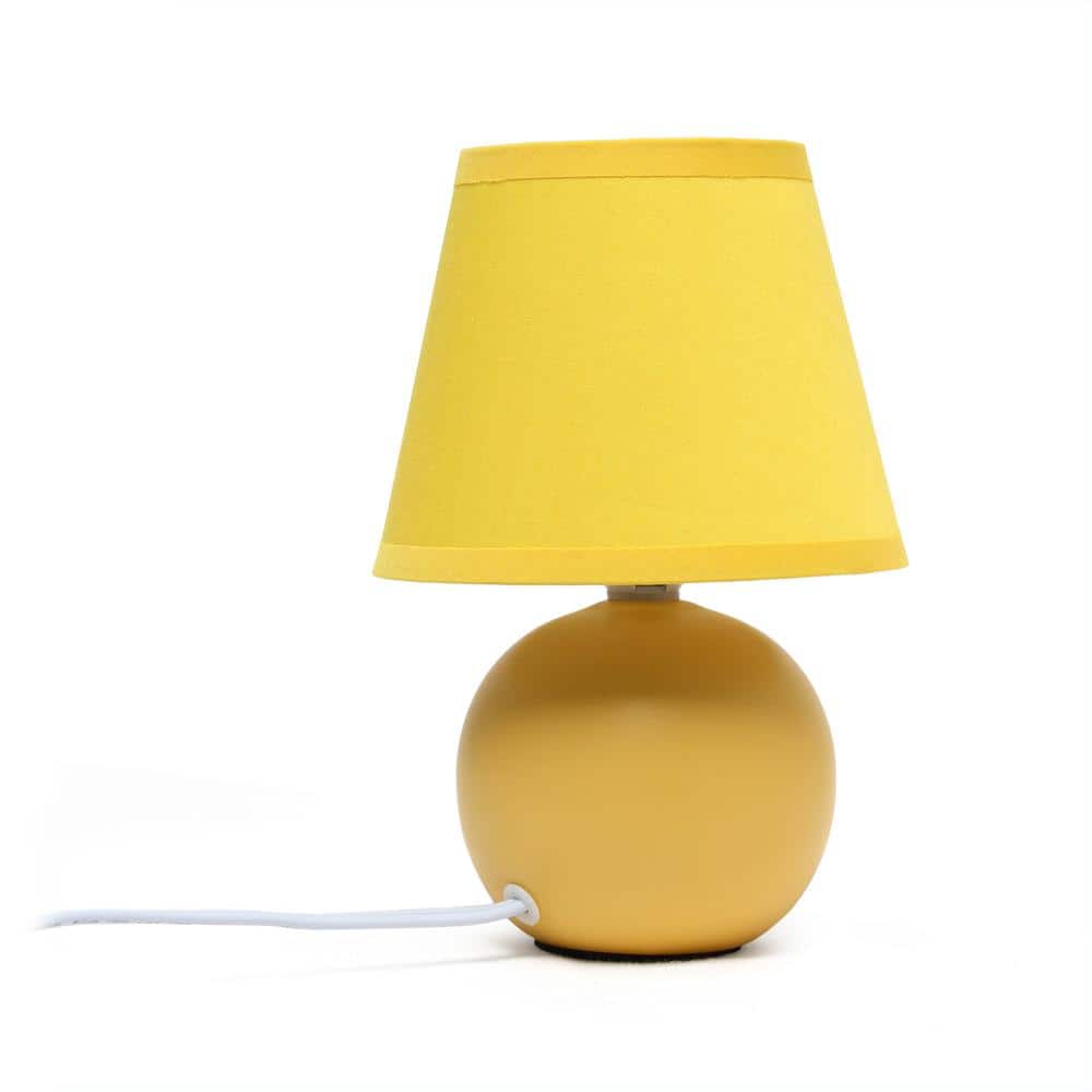Petite Yellow Ceramic Orb Base Table Lamp Set with Tapered Drum Shade