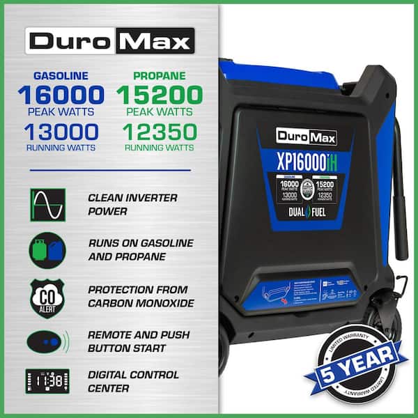 16,000 Watt V-Twin Dual Fuel Portable Digital Inverter Remote Start Generator CO Alert Shutdown Home Backup Ready