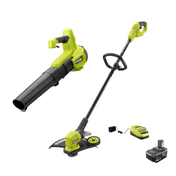 RYOBI ONE+ 18V Cordless 13 in. String Trimmer/Edger and Blower with 4.0 Ah  Battery and Charger P2039 - The Home Depot