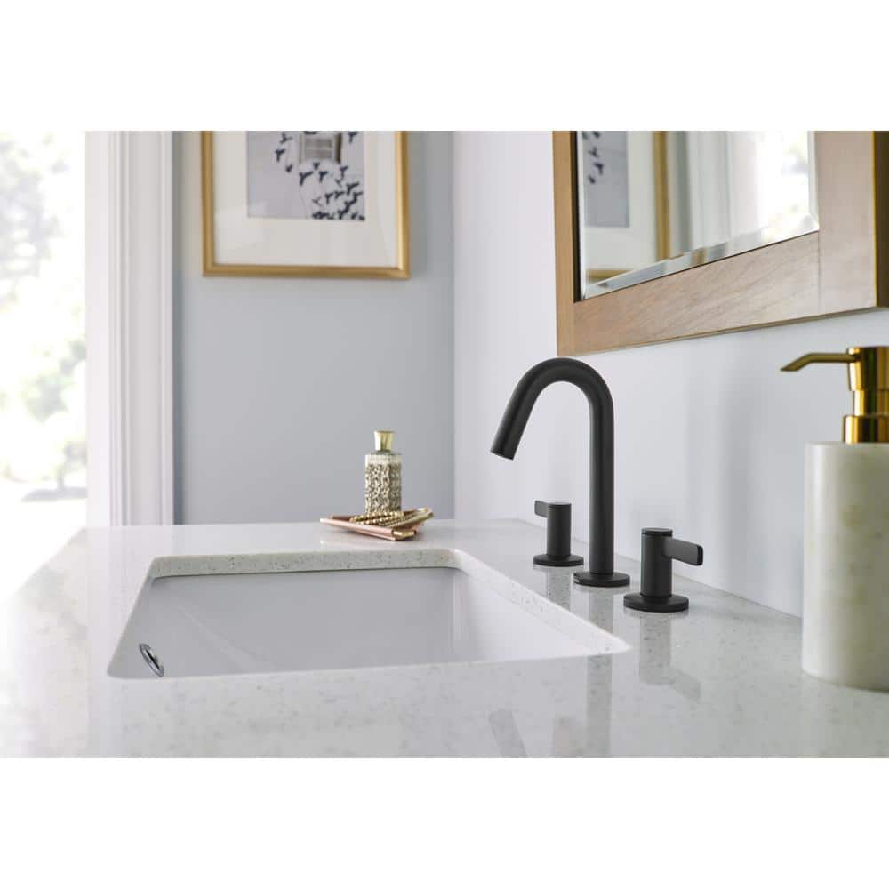 Amalfi Satin Black Widespread Bathroom Faucet with Drain Assembly