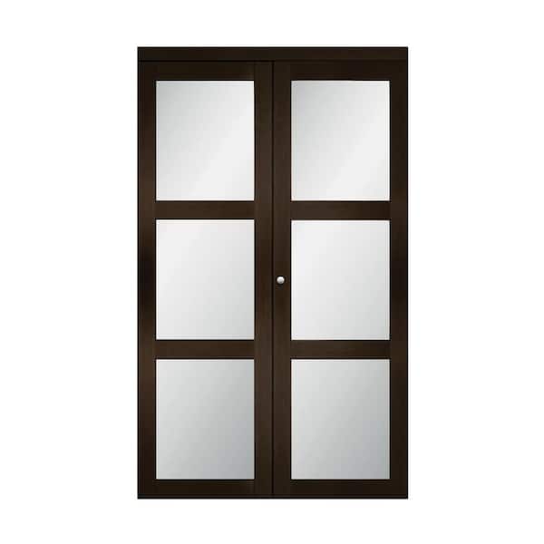 TRUporte 24 in. x 80.5 in. 3/4 Lite Frosted Glass Solid MDF Core Espresso Finished MDF Bi-fold Door