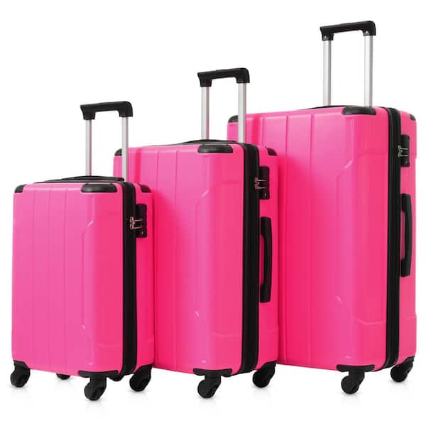 Merax Light-Weight 3-Piece Rose Red Expandable ABS Hardshell Spinner Luggage Set with TSA Lock and Reinforced Metal Corner