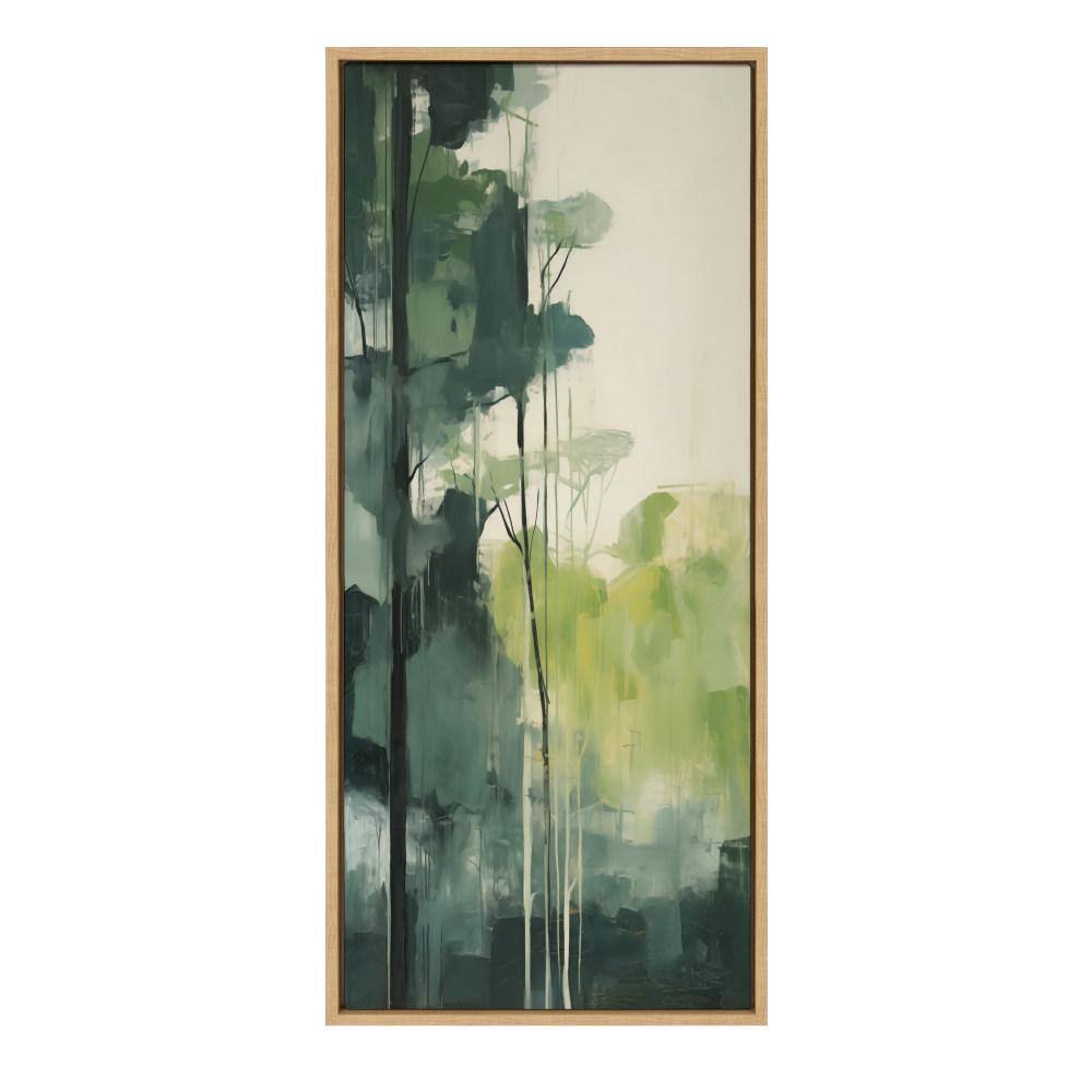 Whispering Trees II Abstract Green Canvas Print with Natural Frame