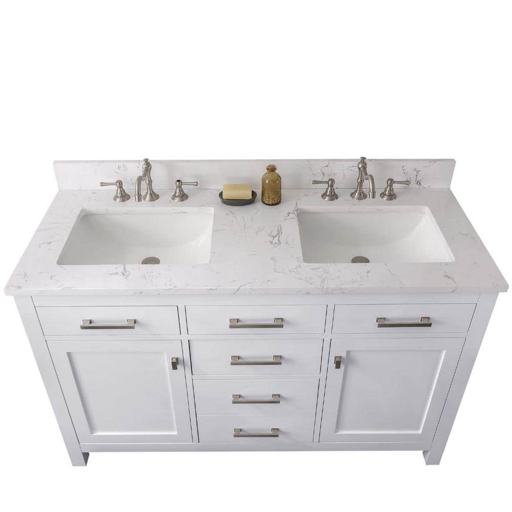 Jasper 54" White Double Freestanding Vanity with Carrara Top