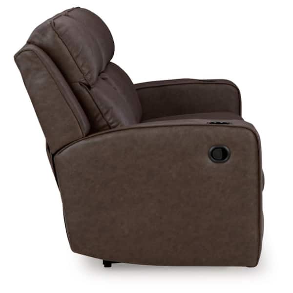 Lavenhorne 87 in. Square Arm Faux Leather Rectangle Reclining Sofa with Cup Holders and USB Ports in Brown