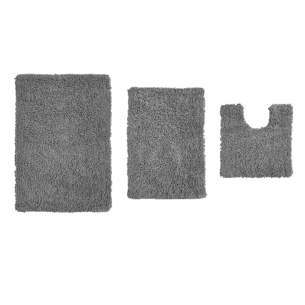 Lavish Home Gray 4-Piece Chenille Bathmat Set with Chenille Shag Top and Non-Slip Base