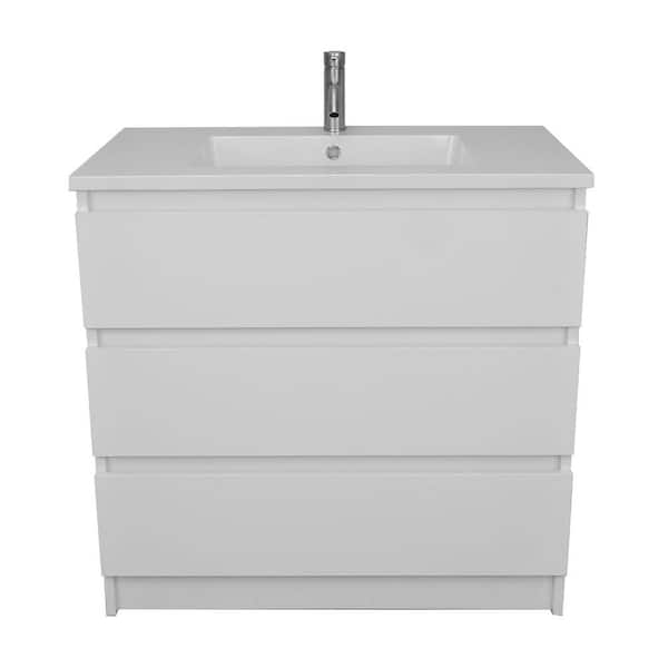 VOLPA USA AMERICAN CRAFTED VANITIES Pepper 36 in. W x 20 in. D Bath Vanity in White with Acrylic Vanity Top in White with White Basin