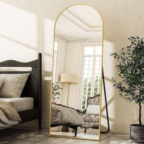 Gold 21 in. W x 64 in. H Arched Mirror Hanging or Leaning for Bedroom, Dressing Room Floor Full Length Mirror