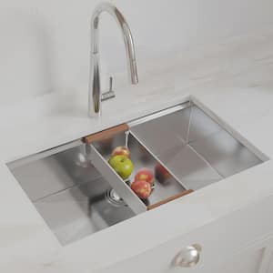 32 in. Undermount Single Bowl 18-Gauge Brushed Chrome Stainless Steel Kitchen Sink with Bottom Grids