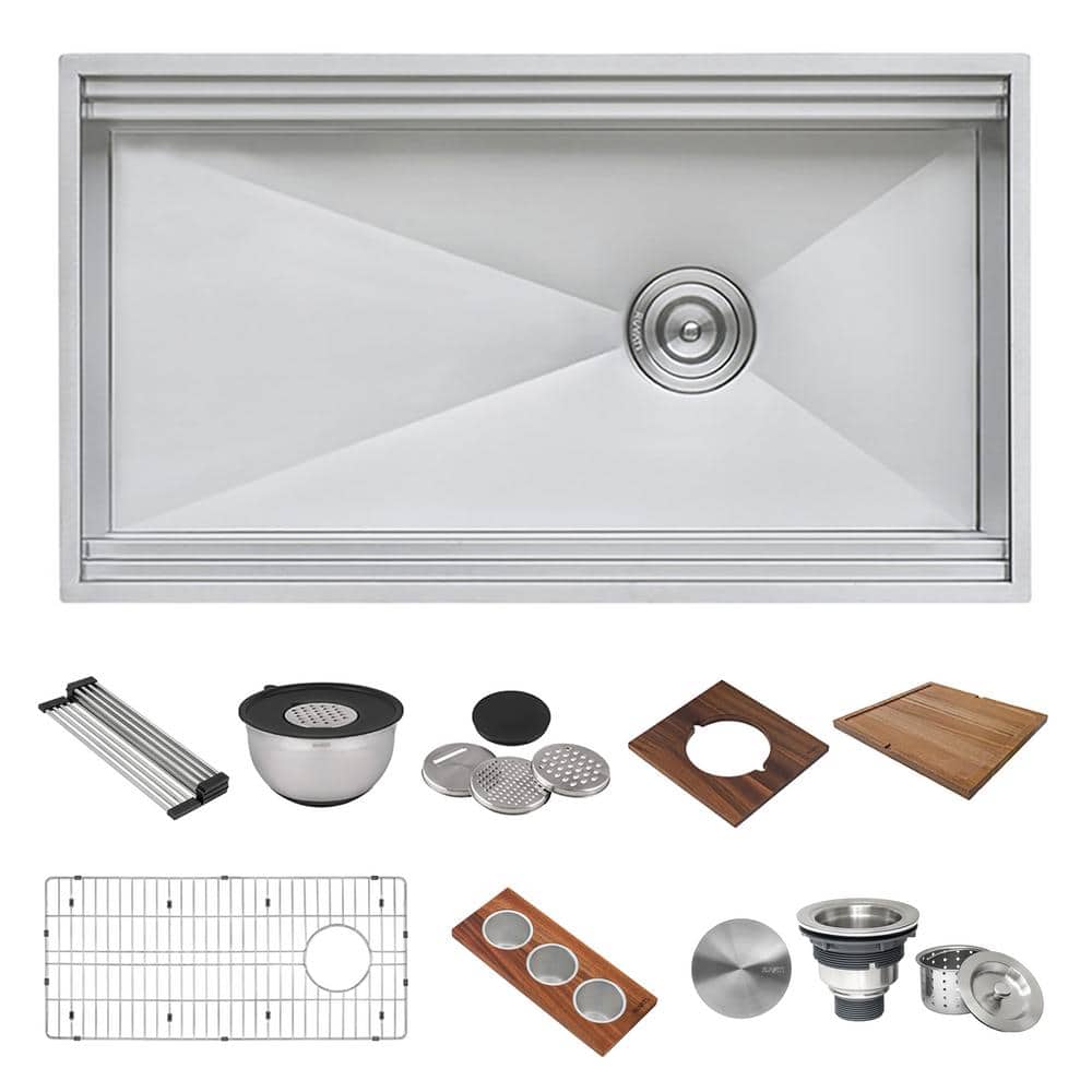 33-inch Stainless Steel Farmhouse Workstation Sink with Accessories