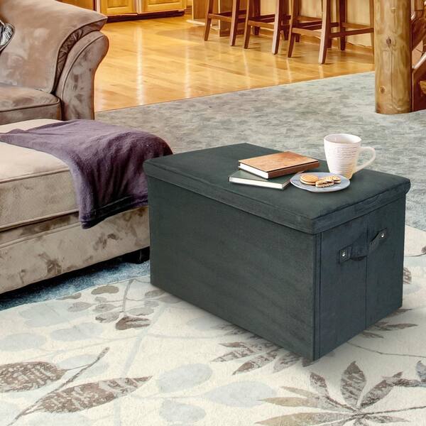 Casual Home Black Microsuede Folding Storage Bench