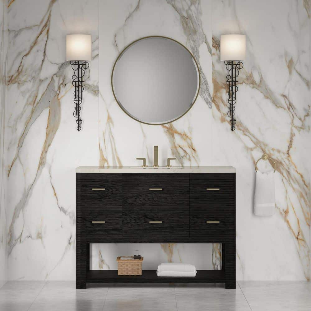 Lucian 48.0 in. Single Bath Vanity in Carbon Oak with Siberian Wireless Charging Quartz Top price history on PriceWatchPro