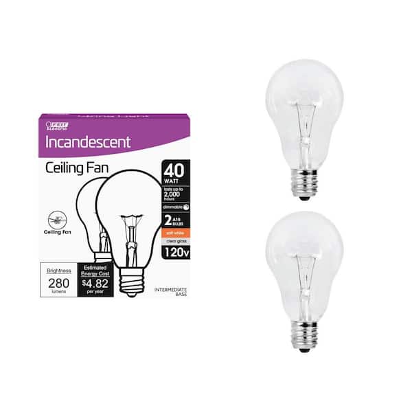 40-Watt A15 Dimmable Clear Glass Ceiling Fan E17 Intermediate Base Incandescent Light Bulb, Soft White 2700K (2-Pack)