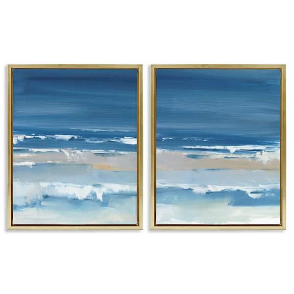 Crashing Beach Wave Shore by Ethan Harper 2 Piece Gold Floater Frame Graphic Art Print Coastal 21 in. x 17 in.