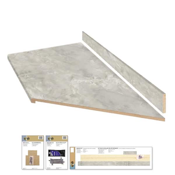 Hampton Bay 8 ft. Right Miter Laminate Countertop All-Inclusive Kit in Textured Gray Onyx with Eased Edge and Loose Backsplash