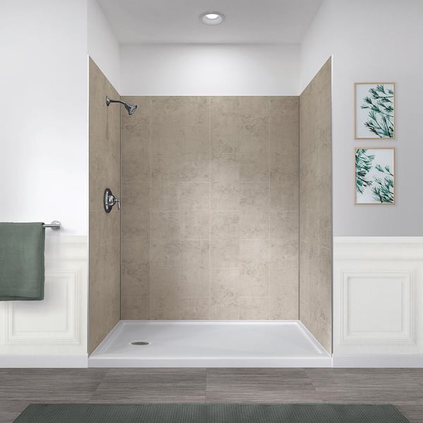CRAFT + MAIN Jetcoat 32 in. x 60 in. x 78 in. Shower Kit in Shale with Left Drain 30 in. Base in White (5-Piece)