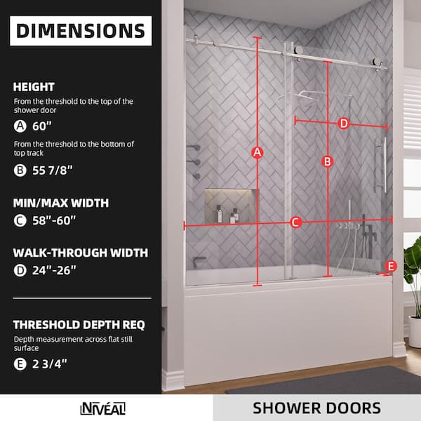 Vale 60 in. W x 60 in. H Sliding Semi Frameless Tub Door in Chrome Finish