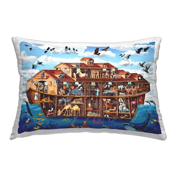 Stupell Industries Bible Story Animal Art Blue Abstract Polyester 14 in. x 20 in. Throw Pillow