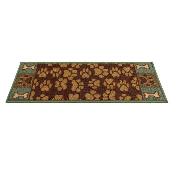 Indoor Pet Paw and Bone Design Green Brown 8-1/2 in. x 26 in. Slip Resistant Backing Stair Tread Cover (Set of 13)