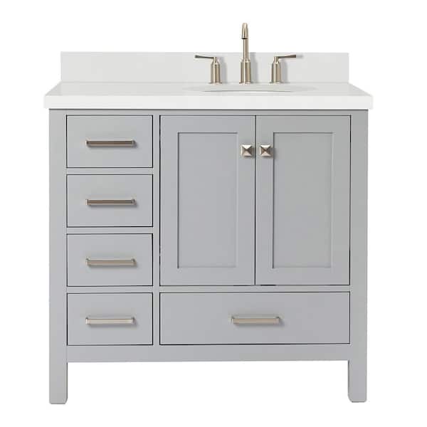 Cambridge 36 in. W x 22 in. D x 36 in. H Bath Vanity in Grey with Pure White Quartz Top