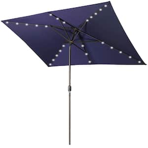 9.8 ft. Steel Adjustable Tilt Led Lights Navy Blue Rectangular Patio Large Market Umbrella For Beach Outside Outdoor