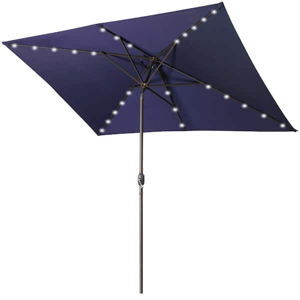 maocao hoom 9.8 ft. Steel Adjustable Tilt Led Lights Navy Blue Rectangular Patio Large Market Umbrella For Beach Outside Outdoor