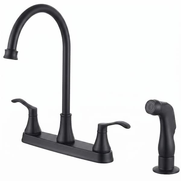 2-Handles Deck Mount 8 in. Centerset Standard Kitchen Faucet with Side Sprayer 3-Hole or 4-Hole in Matte Black