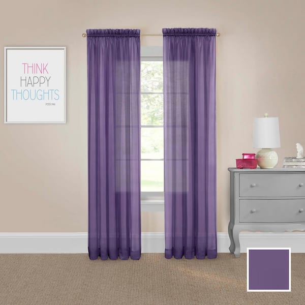 Eclipse Victoria Purple Solid Polyester 118 in. W x 95 in. L Sheer Pair Rod Pocket Curtain Panel