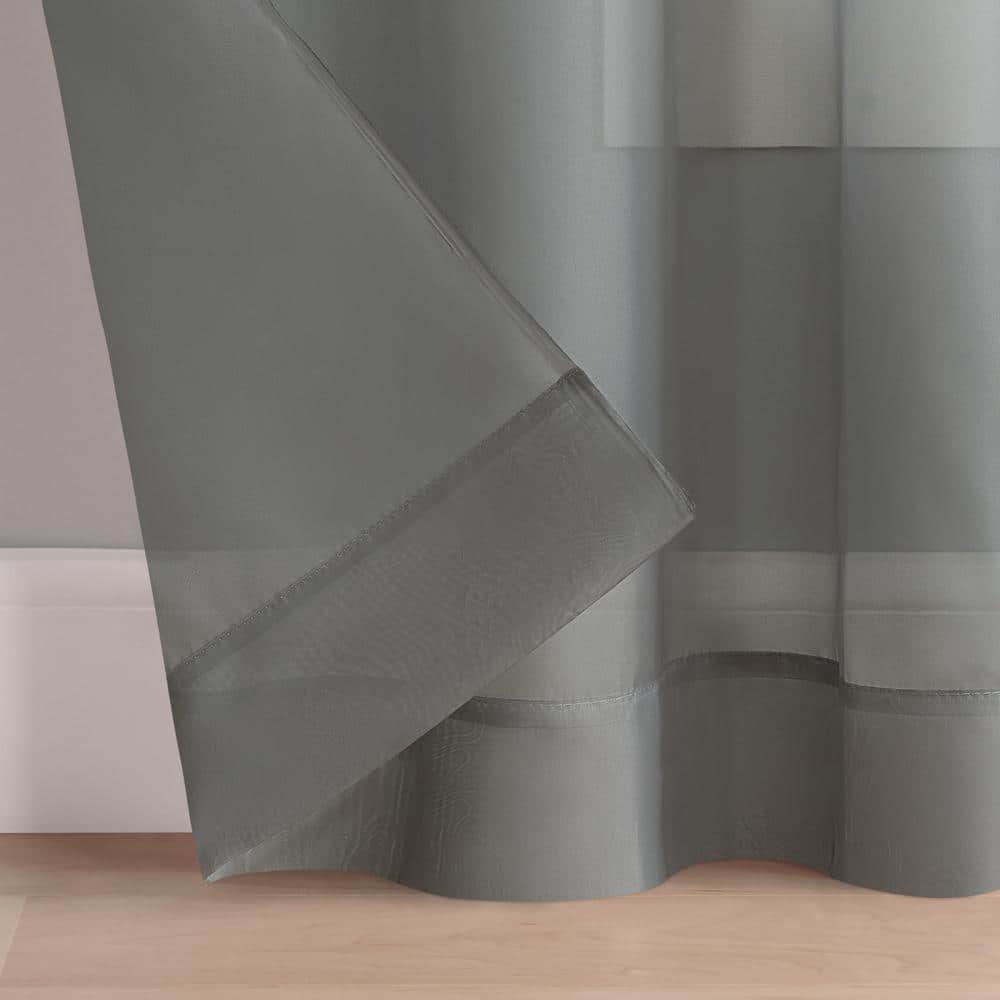 Gray Sheer Grommet Blackout Polyester Window Panel
