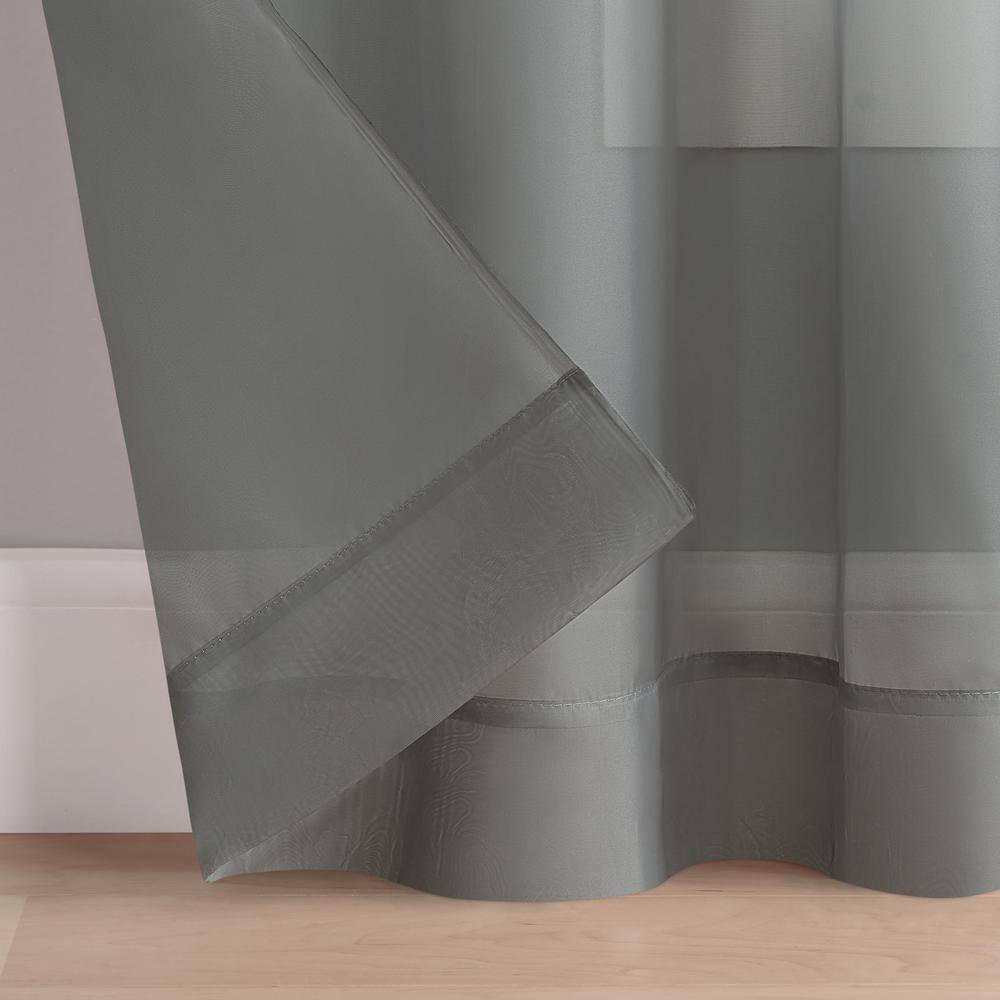 Gray Sheer Voile Grommet Blackout Curtain Panel, 59" x 95"