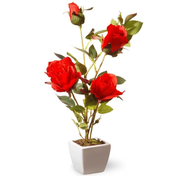 National Tree Company 15 in. Artificial Red Rose Flower