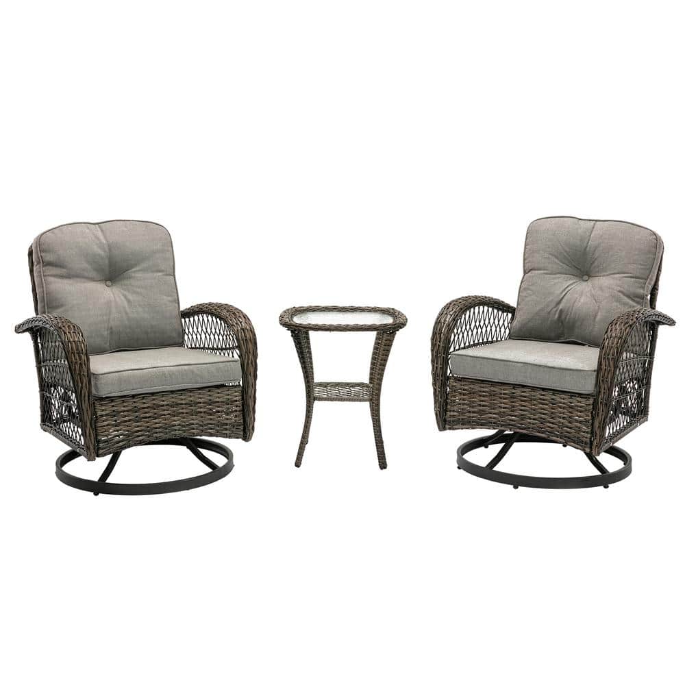 Natalie Brown 3-Piece Wicker Motion Patio Conversation Set With Tempered Gl