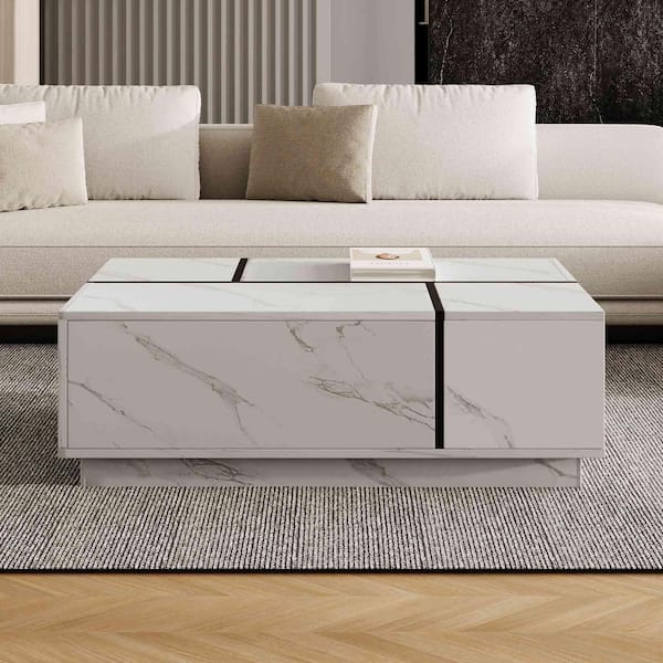 Polibi 47.2 in. White Rectangle MDF Coffee Table with Storage