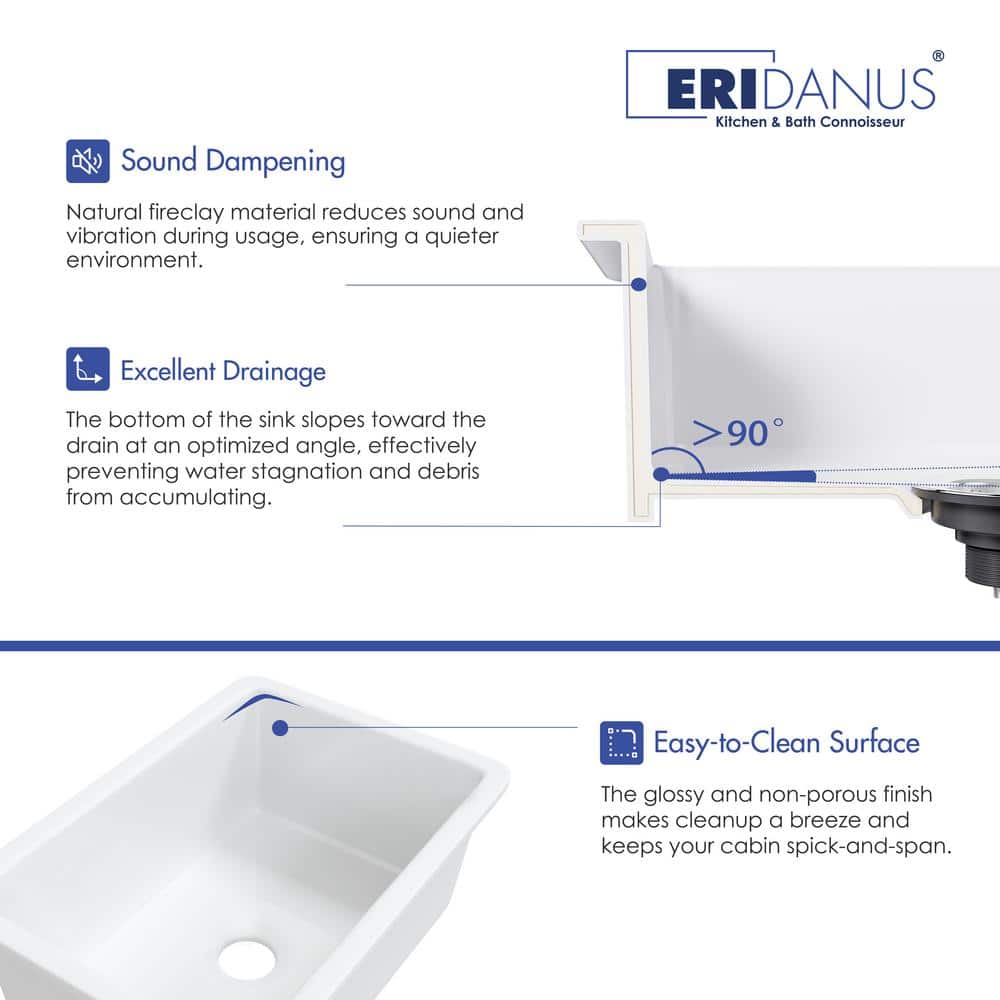 Oslo White Fireclay Single Bowl Drop-In Kitchen Sink