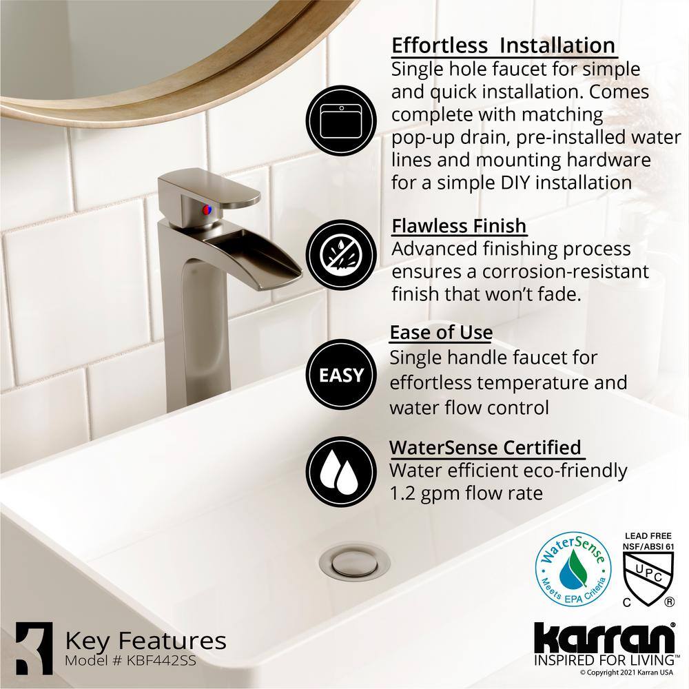 Stainless Steel Single Handle Vessel Bathroom Faucet with Pop-Up Drain