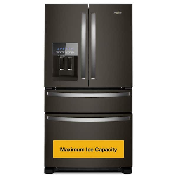 36 in. 24.5 cu. ft. Wide French Door Bottom Mount Refrigerator in Black Stainless with Maximum Ice Capacity